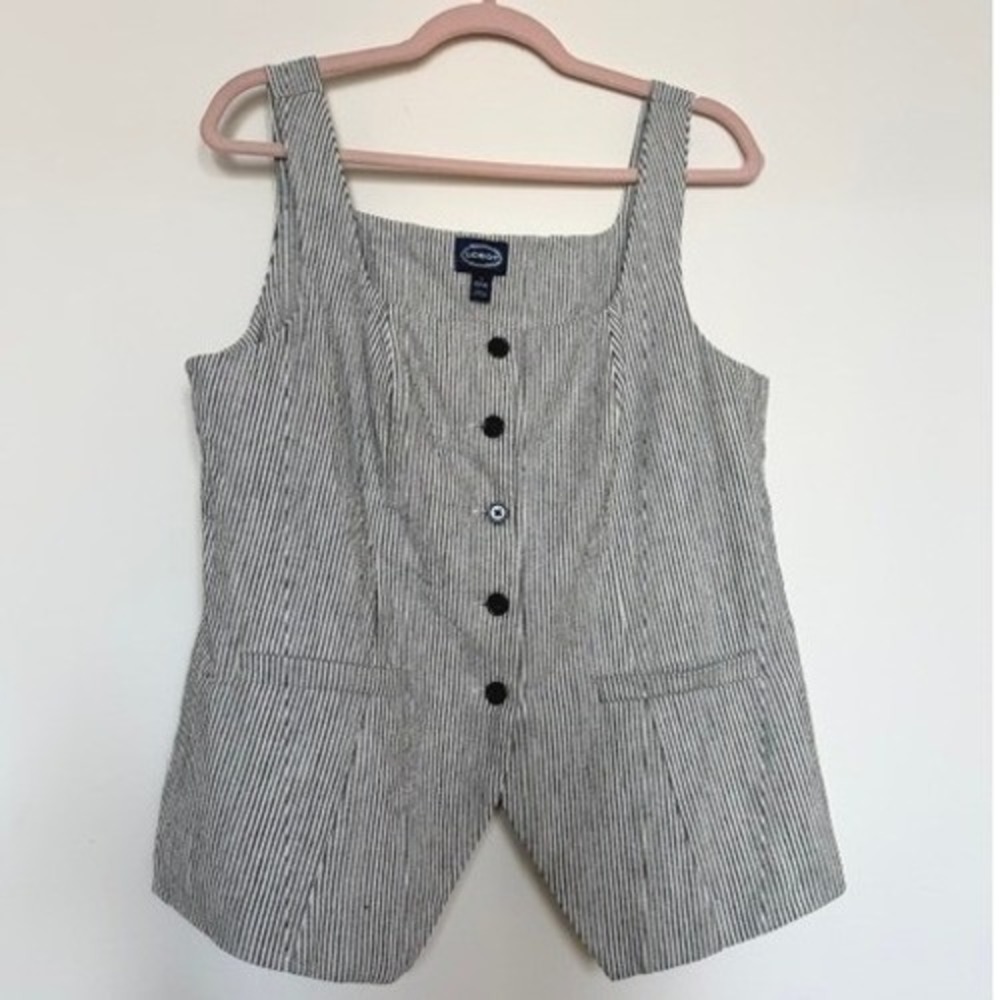 Scoop Linen Blend Tailored Vest Top | Navy & White Stripe | Size L 12/14